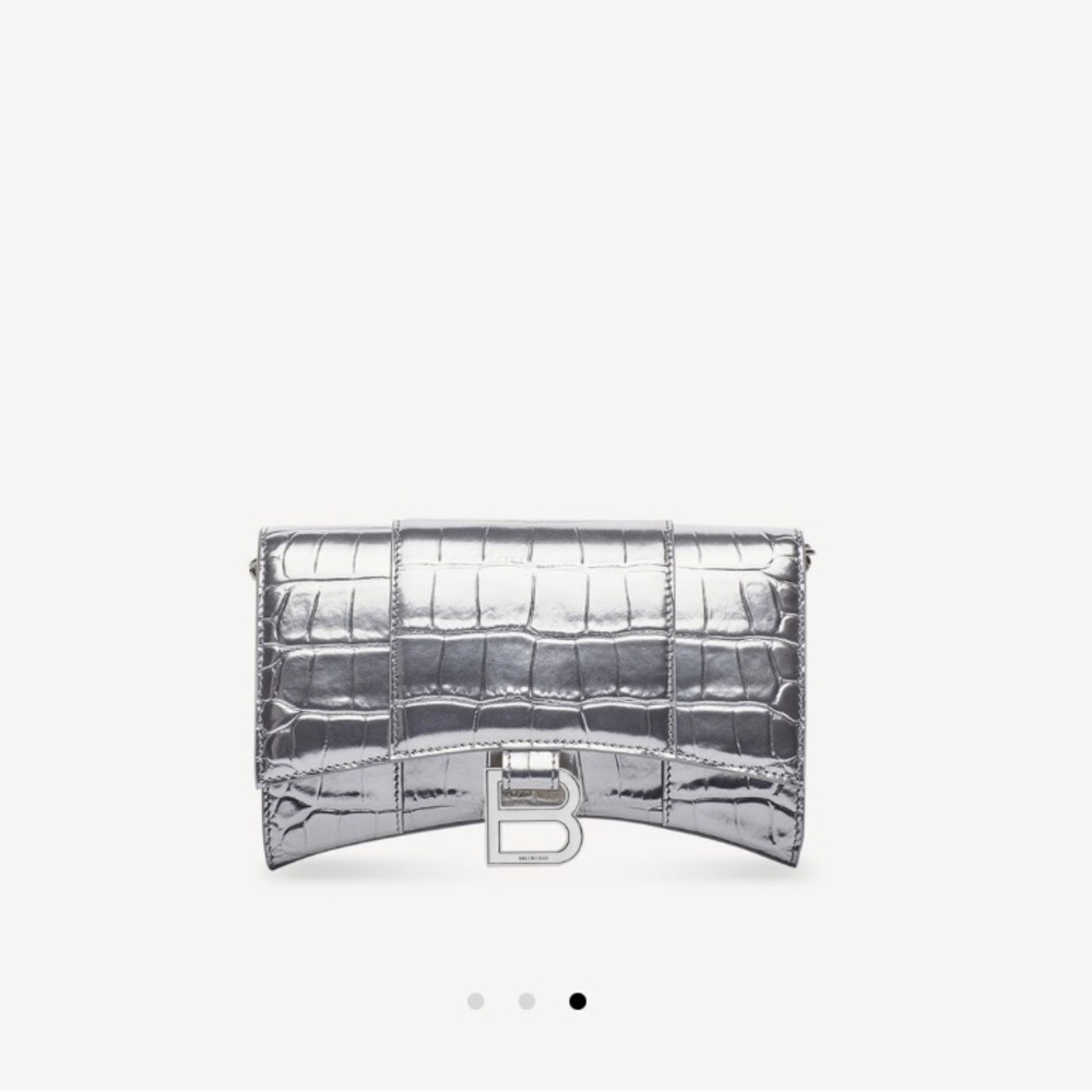 Balenciaga Silver Croc-Embossed Wallet on Chain Bag